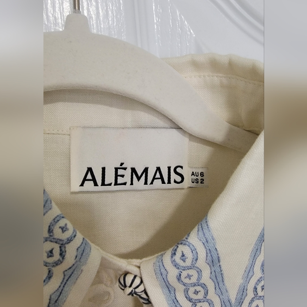 Alemais Cream and Light Blue Printed Peasant Blouse - Picture 6 of 8
